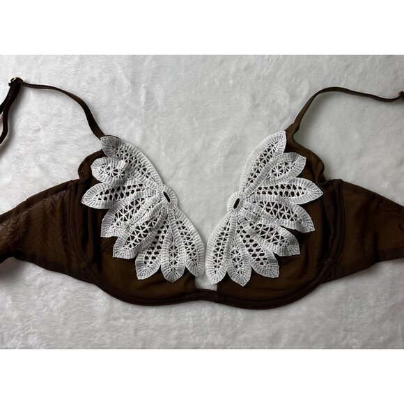 Victorias Secret Very Sexy Brown & White Mermaid Crochet Lace Bra Size 34C NWT - Picture 3 of 8